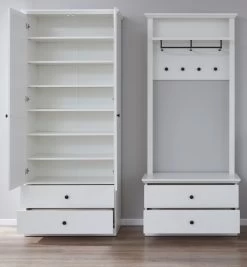 Garderobe "Baxter" 3-teilig In Weiß Landhaus Garderobenset Mit Schrank, Paneel Und Schuhbank 177 X 196 Cm -Wohnwelt Verkauf 4219 6