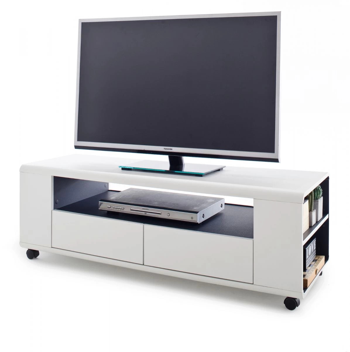 TV-Lowboard Chessey In Weiß Matt Mit Anthrazit Fernsehtisch Auf Rollen 119 X 46 Cm 5 TV-Lowboard Chessey In Weiß Matt Mit Anthrazit Fernsehtisch Auf Rollen 119 X 46 Cm – Bild 3