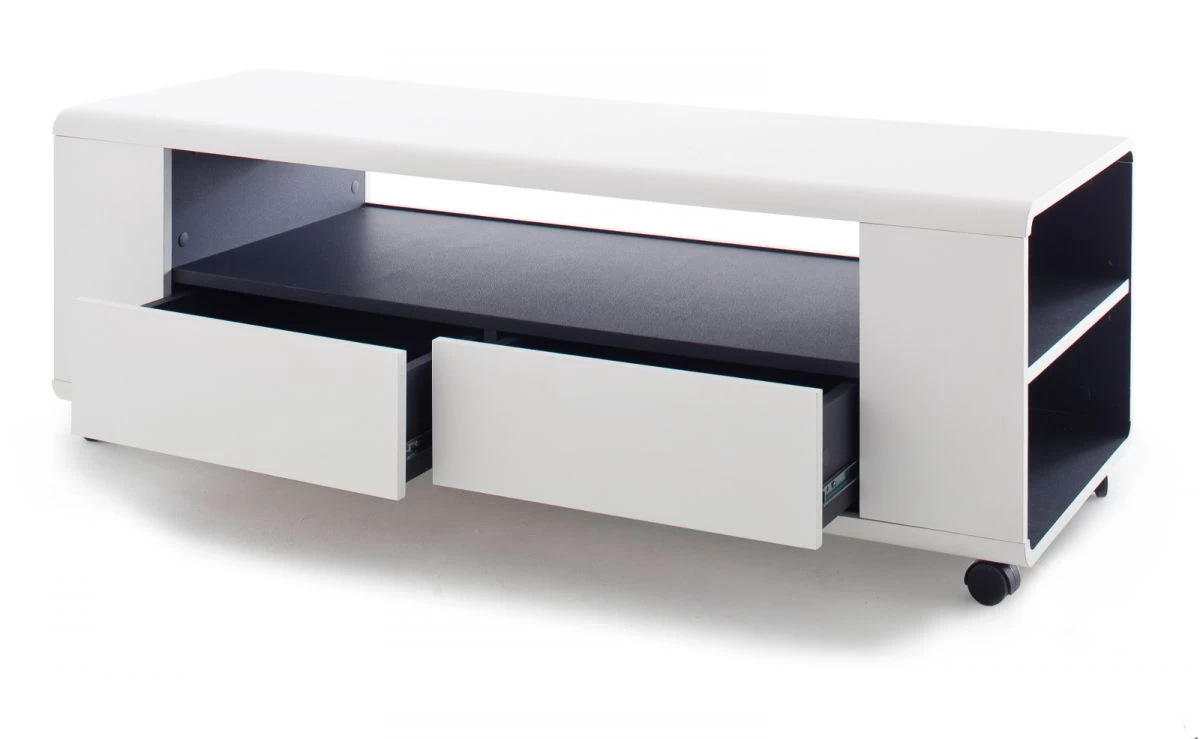 TV-Lowboard Chessey In Weiß Matt Mit Anthrazit Fernsehtisch Auf Rollen 119 X 46 Cm 8 TV-Lowboard Chessey In Weiß Matt Mit Anthrazit Fernsehtisch Auf Rollen 119 X 46 Cm – Bild 6