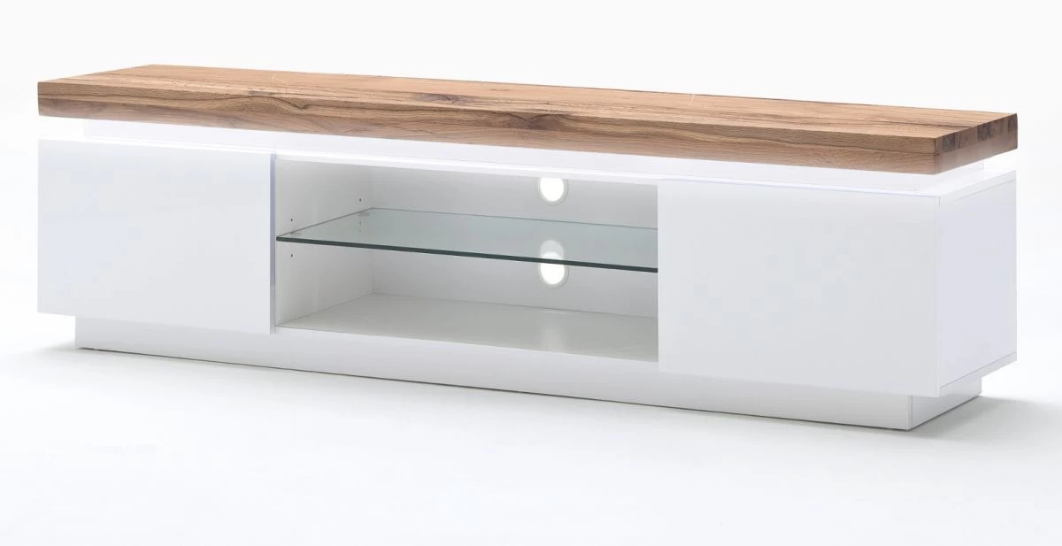 TV-Lowboard Romina In Matt Weiß Echt Lack Mit Eiche Massiv Fernsehtisch Inkl. Dimmbarer LED Beleuchtung 175 X 49 Cm 3 TV-Lowboard Romina In Matt Weiß Echt Lack Mit Eiche Massiv Fernsehtisch Inkl. Dimmbarer LED Beleuchtung 175 X 49 Cm