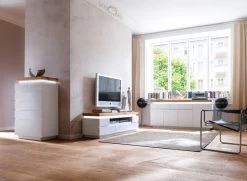 Kommode Romina In Matt Weiß Echt Lack Mit Eiche Massiv Anrichte Inkl. Dimmbarer LED Beleuchtung 120 X 114 Cm -Wohnwelt Verkauf 4562 5