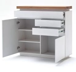 Kommode Romina In Matt Weiß Echt Lack Mit Eiche Massiv Anrichte Inkl. Dimmbarer LED Beleuchtung 120 X 114 Cm -Wohnwelt Verkauf 4562 6
