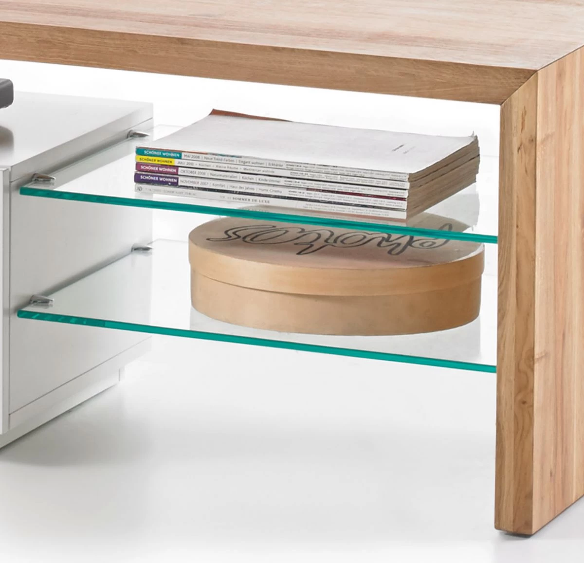 TV-Lowboard Alimos In Asteiche Massiv Geölt Und Matt Weiß Lack Fernsehtisch 204 X 44 Cm 4 TV-Lowboard Alimos In Asteiche Massiv Geölt Und Matt Weiß Lack Fernsehtisch 204 X 44 Cm – Bild 2