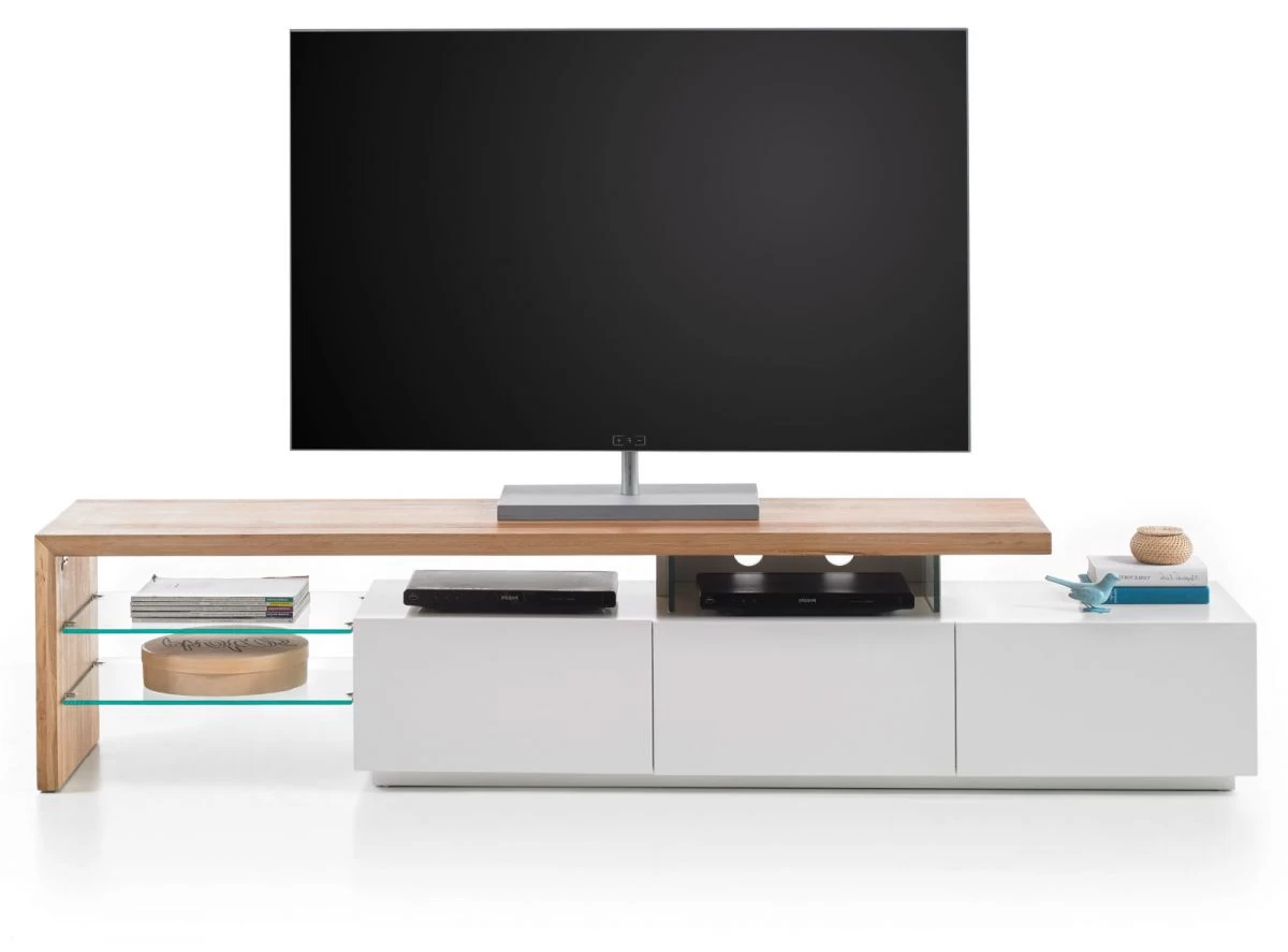 TV-Lowboard Alimos In Asteiche Massiv Geölt Und Matt Weiß Lack Fernsehtisch 204 X 44 Cm 5 TV-Lowboard Alimos In Asteiche Massiv Geölt Und Matt Weiß Lack Fernsehtisch 204 X 44 Cm – Bild 3