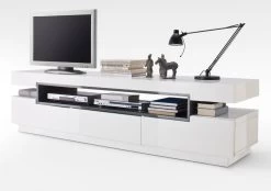 TV-Lowboard Laura In Hochglanz Weiß Echt Lack Mit Grau TV-Unterteil 200 X 52 Cm