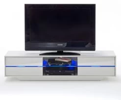 TV-Lowboard Blues In Hochglanz Weiß Echt Lack TV-Unterteil Inkl. LED Beleuchtung 160 X 36 Cm