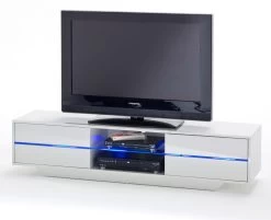 TV-Lowboard Blues In Hochglanz Weiß Echt Lack TV-Unterteil Inkl. LED Beleuchtung 160 X 36 Cm -Wohnwelt Verkauf 4617 4