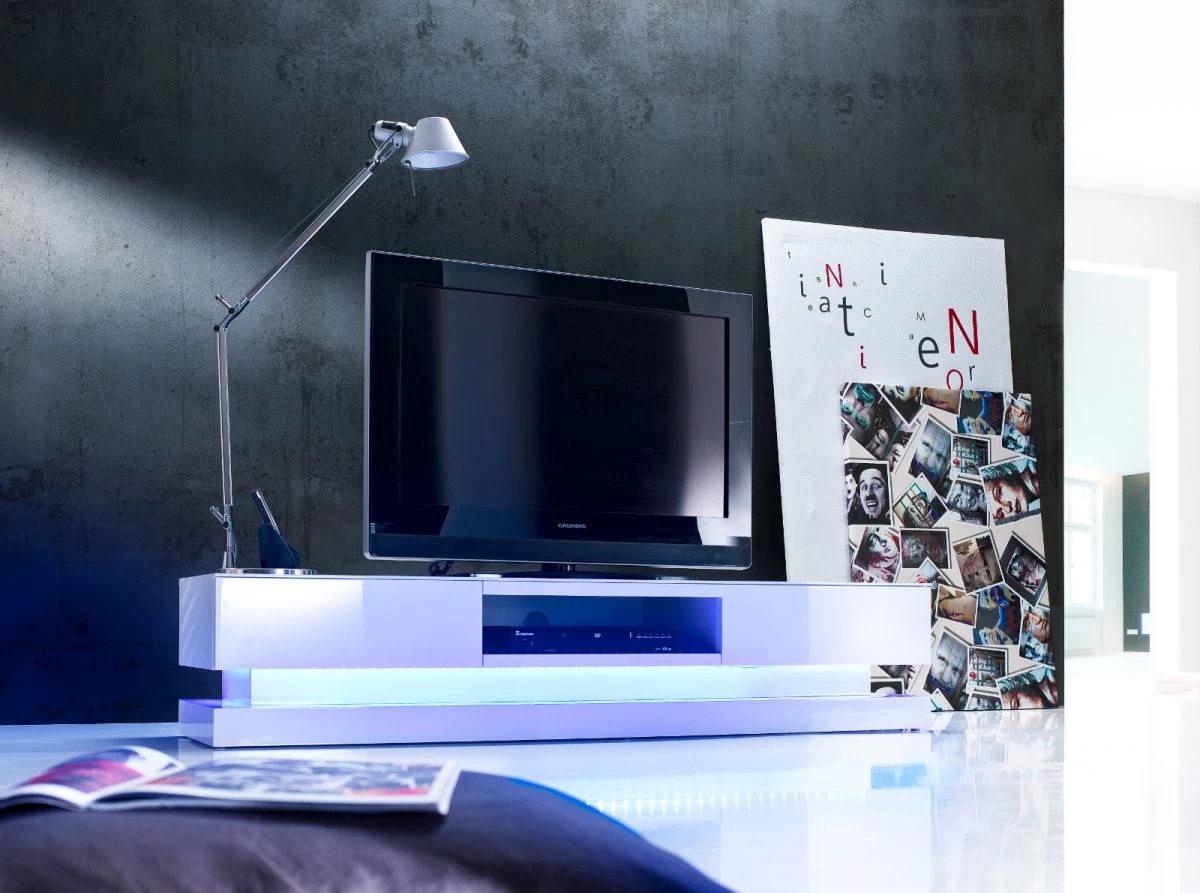 TV-Lowboard Step In Hochglanz Weiß Echt Lack TV-Unterteil Inkl. LED Farbwechselbeleuchtung 180 X 36 Cm 6 TV-Lowboard Step In Hochglanz Weiß Echt Lack TV-Unterteil Inkl. LED Farbwechselbeleuchtung 180 X 36 Cm – Bild 4