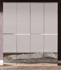 Garderobenschrank Mit Spiegel "Mirror" In Weiß Mit Spiegeltüren - Schuhschrank 148 X 191 Cm