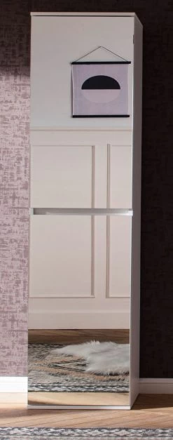 Garderobenschrank Mit Spiegel "Mirror" In Weiß Mit Spiegeltüren - Schuhschrank 37 X 191 Cm