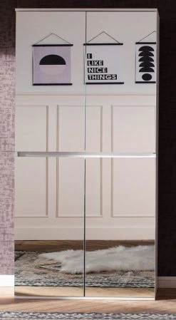 Garderobenschrank Mit Spiegel "Mirror" In Weiß Mit Spiegeltüren - Schuhschrank 74 X 191 Cm