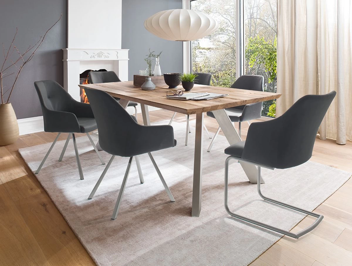 2 X Stuhl Madita In Graublau Kunstleder Und Edelstahl 4-Fuß Oval Esszimmerstuhl 2er Set Armlehnenstuhl Schalenstuhl 5 2 X Stuhl Madita In Graublau Kunstleder Und Edelstahl 4-Fuß Oval Esszimmerstuhl 2er Set Armlehnenstuhl Schalenstuhl – Bild 3