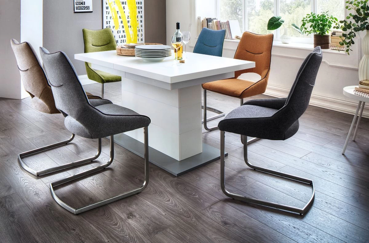 2 X Stuhl Aldrina In Petrol Filzoptik Und Edelstahl Freischwinger Kantrohr Esszimmerstuhl 2er Set 7 2 X Stuhl Aldrina In Petrol Filzoptik Und Edelstahl Freischwinger Kantrohr Esszimmerstuhl 2er Set – Bild 5