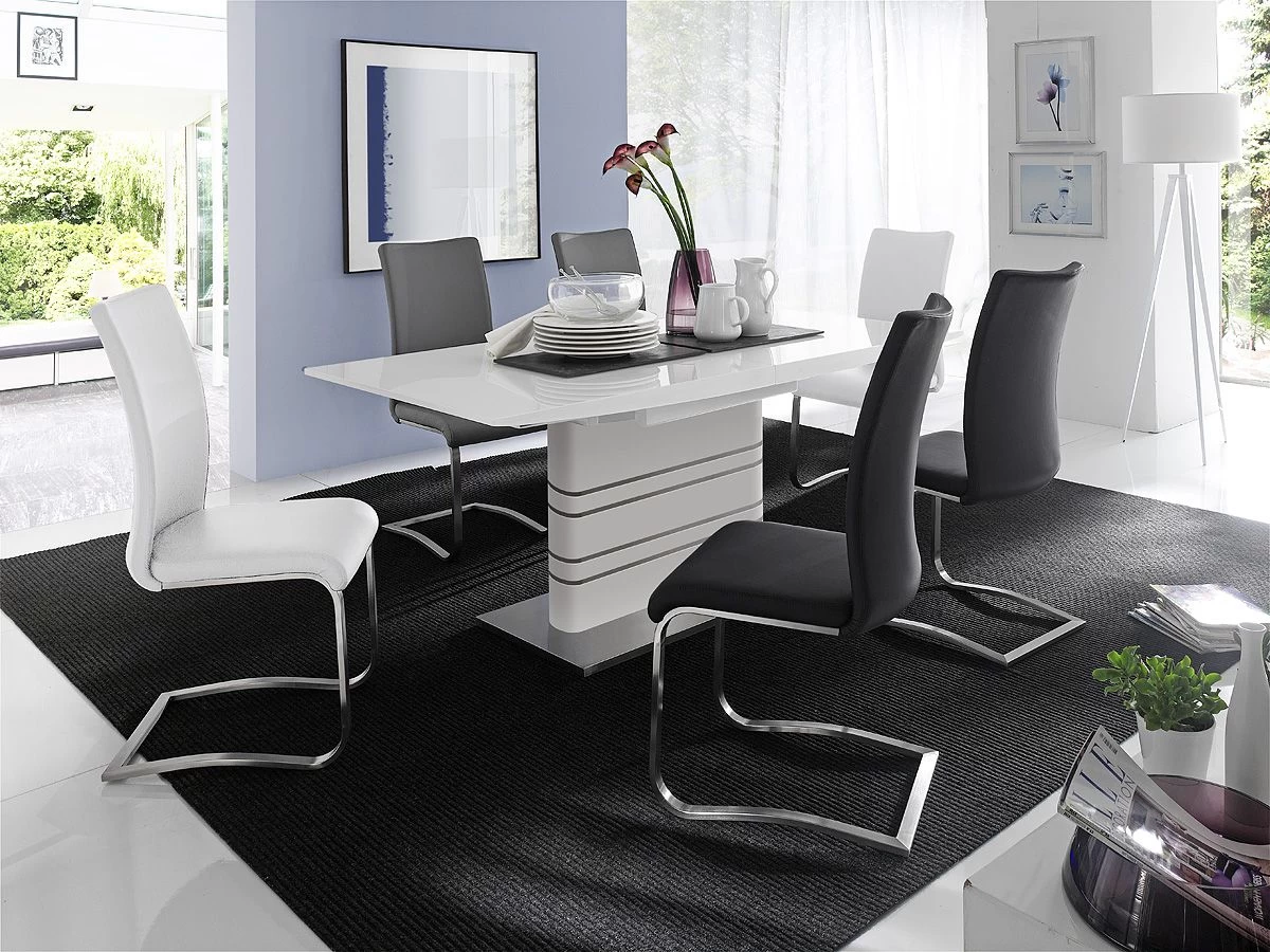 2 X Stuhl Arco In Schwarz Kunstleder Und Edelstahl Freischwinger Flachrohr Esszimmerstuhl 2er Set 5 2 X Stuhl Arco In Schwarz Kunstleder Und Edelstahl Freischwinger Flachrohr Esszimmerstuhl 2er Set – Bild 3