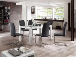 2 X Stuhl Arco In Grau Kunstleder Und Edelstahl Freischwinger Flachrohr Esszimmerstuhl 2er Set -Wohnwelt Verkauf 5099 4