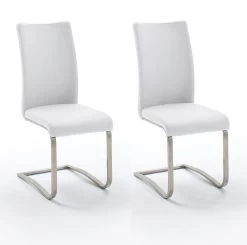 2 X Stuhl Arco In Weiß Leder Und Edelstahl Freischwinger Flachrohr Esszimmerstuhl 2er Set -Wohnwelt Verkauf 5104 2