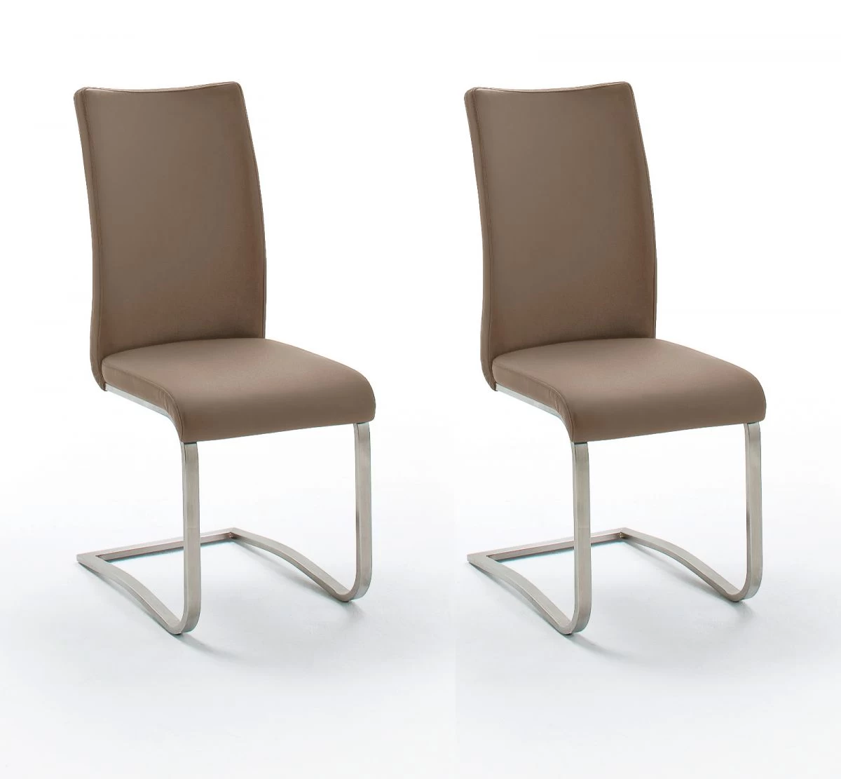 2 X Stuhl Arco In Cappuccino Leder Und Edelstahl Freischwinger Flachrohr Esszimmerstuhl 2er Set 4 2 X Stuhl Arco In Cappuccino Leder Und Edelstahl Freischwinger Flachrohr Esszimmerstuhl 2er Set – Bild 2