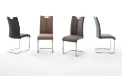 2 X Stuhl Artos In Braun Kunstleder Und Edelstahl Freischwinger Mit Griffloch Flachrohr Esszimmerstuhl 2er Set