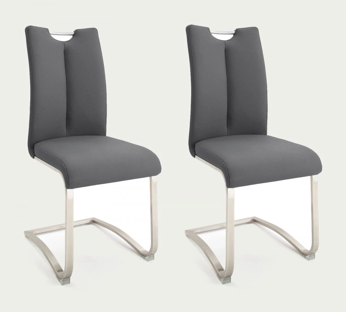 2 X Stuhl Artos In Grau Leder Und Edelstahl Freischwinger Mit Griffloch Flachrohr Esszimmerstuhl 2er Set 8 2 X Stuhl Artos In Grau Leder Und Edelstahl Freischwinger Mit Griffloch Flachrohr Esszimmerstuhl 2er Set – Bild 6