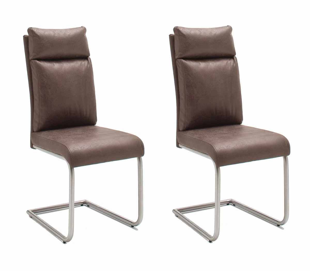 2 X Stuhl Pia In Braun Vintage Lederlook Und Edelstahl Freischwinger Mit Griff Hinten Esszimmerstuhl 2er Set 6 2 X Stuhl Pia In Braun Vintage Lederlook Und Edelstahl Freischwinger Mit Griff Hinten Esszimmerstuhl 2er Set – Bild 4