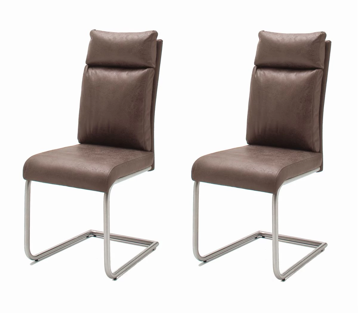 2 X Stuhl Pia In Braun Vintage Lederlook Und Edelstahl Freischwinger Mit Griff Hinten Esszimmerstuhl 2er Set 8 2 X Stuhl Pia In Braun Vintage Lederlook Und Edelstahl Freischwinger Mit Griff Hinten Esszimmerstuhl 2er Set – Bild 6