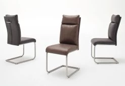 2 X Stuhl Pia In Grau Vintage Lederlook Und Edelstahl Freischwinger Mit Griff Hinten Esszimmerstuhl 2er Set