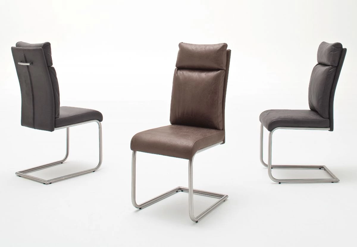 2 X Stuhl Pia In Grau Vintage Lederlook Und Edelstahl Freischwinger Mit Griff Hinten Esszimmerstuhl 2er Set 2 2 X Stuhl Pia In Grau Vintage Lederlook Und Edelstahl Freischwinger Mit Griff Hinten Esszimmerstuhl 2er Set