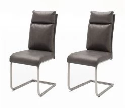 2 X Stuhl Pia In Grau Vintage Lederlook Und Edelstahl Freischwinger Mit Griff Hinten Esszimmerstuhl 2er Set 12 2 X Stuhl Pia In Grau Vintage Lederlook Und Edelstahl Freischwinger Mit Griff Hinten Esszimmerstuhl 2er Set -Wohnwelt Verkauf 5317 6