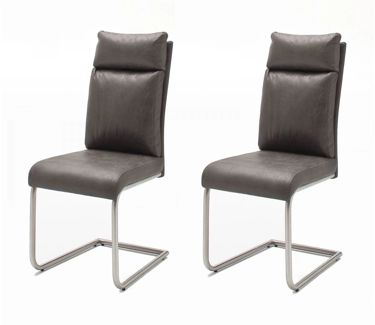 2 X Stuhl Pia In Grau Vintage Lederlook Und Edelstahl Freischwinger Mit Griff Hinten Esszimmerstuhl 2er Set 7 2 X Stuhl Pia In Grau Vintage Lederlook Und Edelstahl Freischwinger Mit Griff Hinten Esszimmerstuhl 2er Set – Bild 6