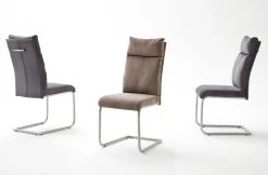 2 X Stuhl Pia In Anthrazit Chenille-Optik Und Edelstahl Freischwinger Mit Griff Hinten Esszimmerstuhl 2er Set