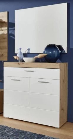 Flur Kommode "Amanda" Weiß Hochglanz Und Eiche 91 X 97 Cm -Wohnwelt Verkauf 5362 3