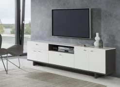 TV-Lowboard Makaria In Hochglanz Weiß Und Betonoptik Dunkelgrau TV-Unterteil 209 X 58 Cm Fernsehtisch -Wohnwelt Verkauf 5519 5