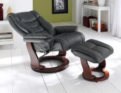 Relaxsessel Toronto In Schwarz Leder Und Walnuss Set Mit Hocker Fernsehsessel 87 X 106 Cm