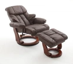 Relaxsessel Calgary In Braun Leder Und Walnuss Mit Hocker Funktionssessel 90 X 104 Cm Schlafsessel Fernsehsessel