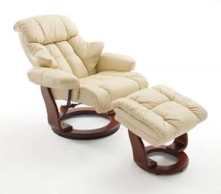 Relaxsessel Calgary In Creme Leder Und Walnuss Mit Hocker Funktionssessel 90 X 104 Cm Schlafsessel Fernsehsessel
