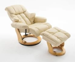 Relaxsessel Calgary In Creme Leder Und Natur Mit Hocker Funktionssessel 90 X 104 Cm Schlafsessel Fernsehsessel