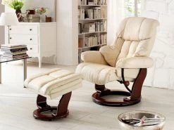 Relaxsessel Calgary In Creme Leder Und Natur Mit Hocker Funktionssessel 90 X 104 Cm Schlafsessel Fernsehsessel -Wohnwelt Verkauf 5705 5
