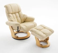 Relaxsessel Calgary In Creme Leder Und Natur Mit Hocker Funktionssessel 90 X 104 Cm Schlafsessel Fernsehsessel -Wohnwelt Verkauf 5705 6
