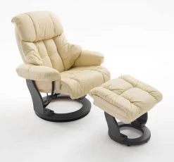 Relaxsessel Calgary In Creme Leder Und Schwarz Mit Hocker Funktionssessel 90 X 104 Cm Schlafsessel Fernsehsessel -Wohnwelt Verkauf 5706 6