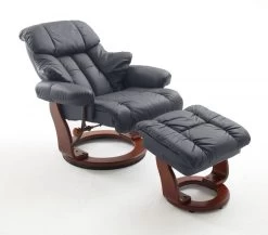 Relaxsessel Calgary In Schwarz Leder Und Walnuss Mit Hocker Funktionssessel 90 X 104 Cm Schlafsessel Fernsehsessel