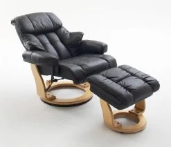 Relaxsessel Calgary In Schwarz Leder Und Natur Mit Hocker Funktionssessel 90 X 104 Cm Schlafsessel Fernsehsessel