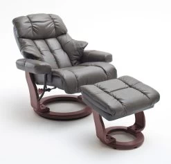 Relaxsessel Calgary In Schlamm Grau Leder Und Walnuss Mit Hocker Funktionssessel 90 X 104 Cm Schlafsessel Fernsehsessel