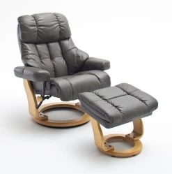 Relaxsessel Calgary In Schlamm Grau Leder Und Natur Mit Hocker Funktionssessel 90 X 104 Cm Schlafsessel Fernsehsessel -Wohnwelt Verkauf 5711 6