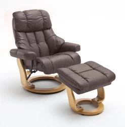 Relaxsessel Calgary XXL In Braun Echt Leder Und Holz Natur Inklusive Hocker Fernsehsessel Bis 180 Kg -Wohnwelt Verkauf 5714 6