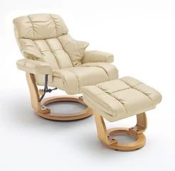 Relaxsessel Calgary XXL In Creme Leder Und Natur Mit Hocker Funktionssessel Bis 180 Kg Schlafsessel Fernsehsessel