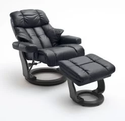 Relaxsessel Calgary XXL In Schwarz Leder Fernsehsessel Mit Hocker Funktionssessel Bis 180 Kg