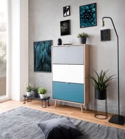 Schuhschrank Cuba In Sonoma Eiche Hell Mit Petrol, Weiß Und Grau Skandinavischer Schuhkipper Tricolor 70 X 125 Cm 11 Schuhschrank Cuba In Sonoma Eiche Hell Mit Petrol, Weiß Und Grau Skandinavischer Schuhkipper Tricolor 70 X 125 Cm -Wohnwelt Verkauf 5793 4