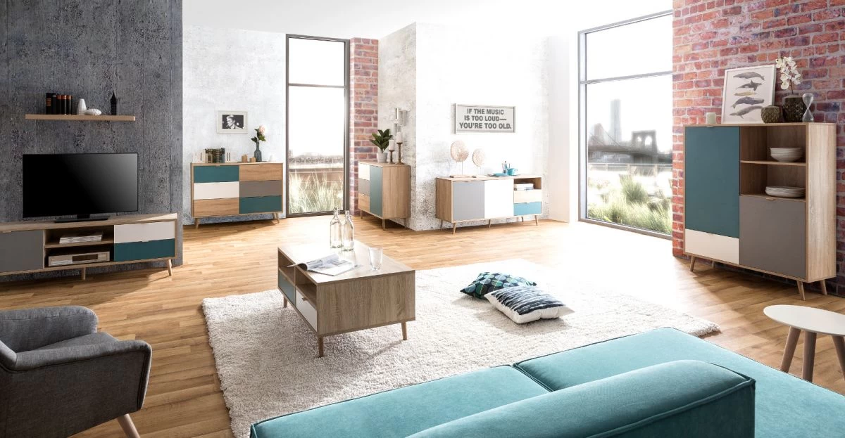 Schuhschrank Cuba In Sonoma Eiche Hell Mit Petrol, Weiß Und Grau Skandinavischer Schuhkipper Tricolor 70 X 125 Cm 7 Schuhschrank Cuba In Sonoma Eiche Hell Mit Petrol, Weiß Und Grau Skandinavischer Schuhkipper Tricolor 70 X 125 Cm – Bild 5