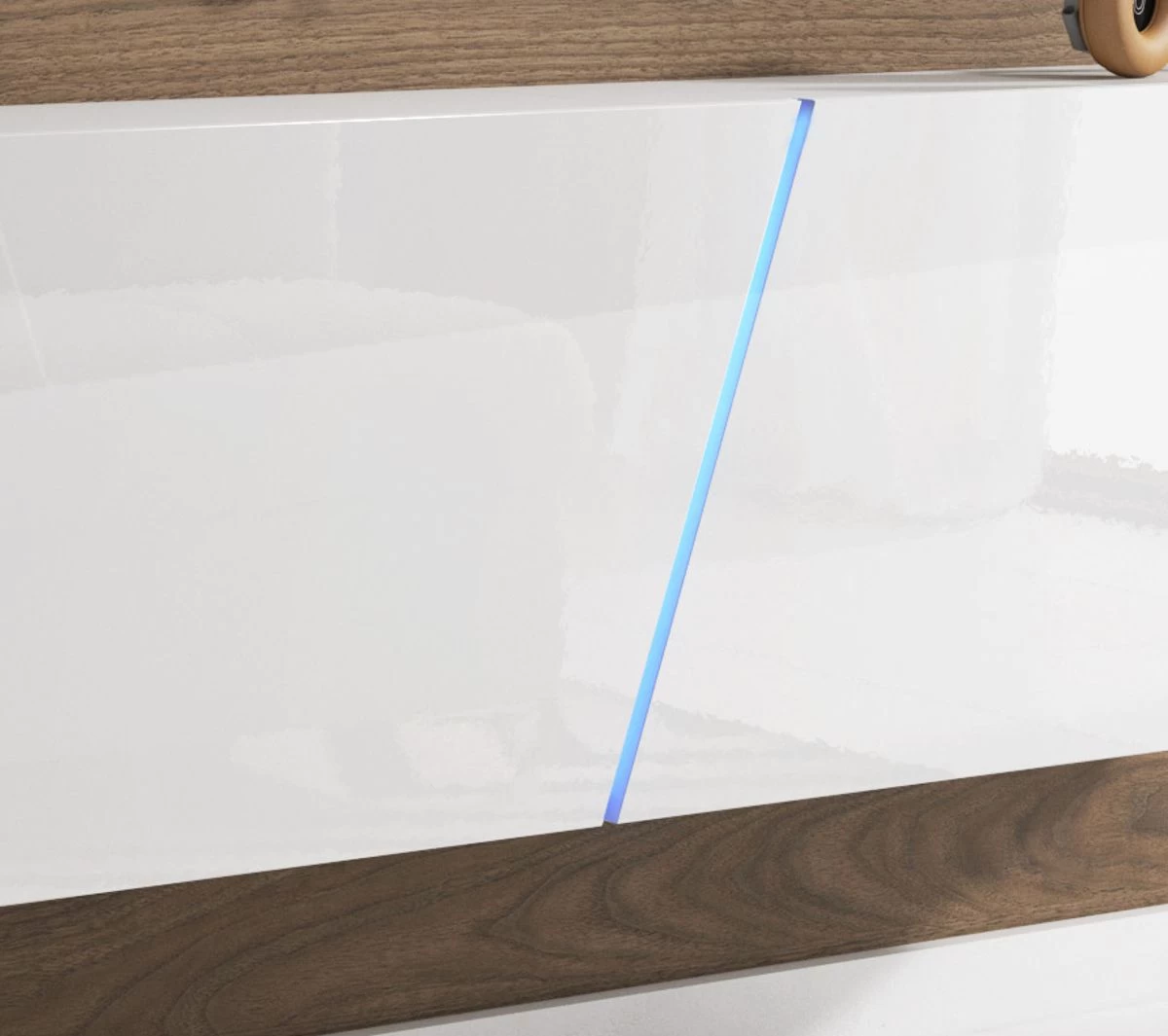 TV Lowboard "Space" In Weiß Hochglanz Lack TV Unterteil Hängend / Stehend 160 Cm Mit LED 4 TV Lowboard "Space" In Weiß Hochglanz Lack TV Unterteil Hängend / Stehend 160 Cm Mit LED – Bild 2