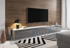 TV Lowboard "Space" In Grau Hochglanz Lack TV Unterteil Hängend / Stehend XXL-Board 240 Cm Mit LED -Wohnwelt Verkauf 5838 5